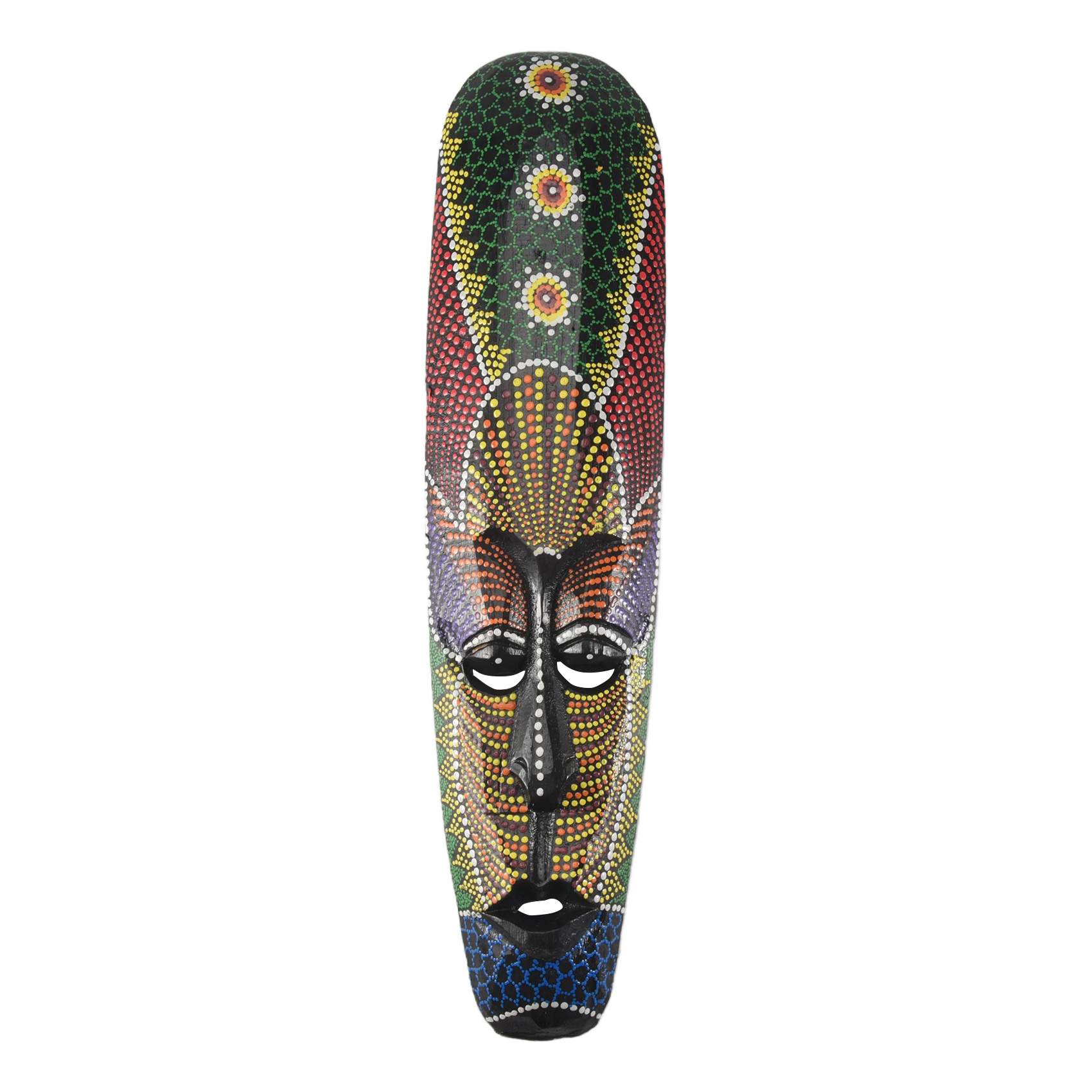 Wooden Mask Wall Hanging Solid Wood Carving Painted Wall Decor Bar1790
