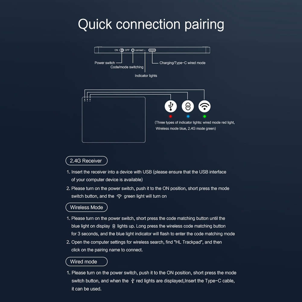Trackpad Bluetooth Wireless 2.4G Wired Touchpad Touch Pad Rechargeable4521 - Bild 17 von 21