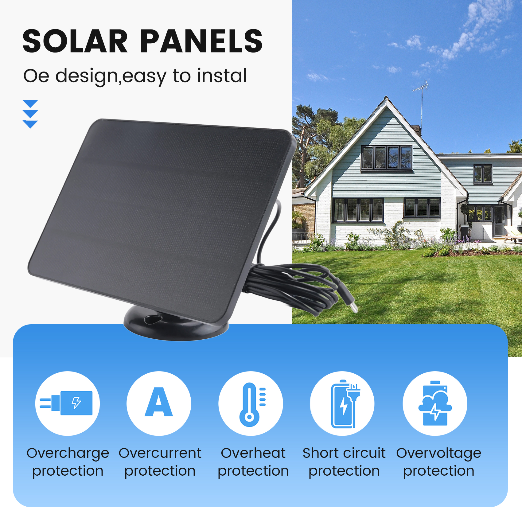 Waterproof Solar Panel Charger for Home Security Camera Solar Cells Powered2426