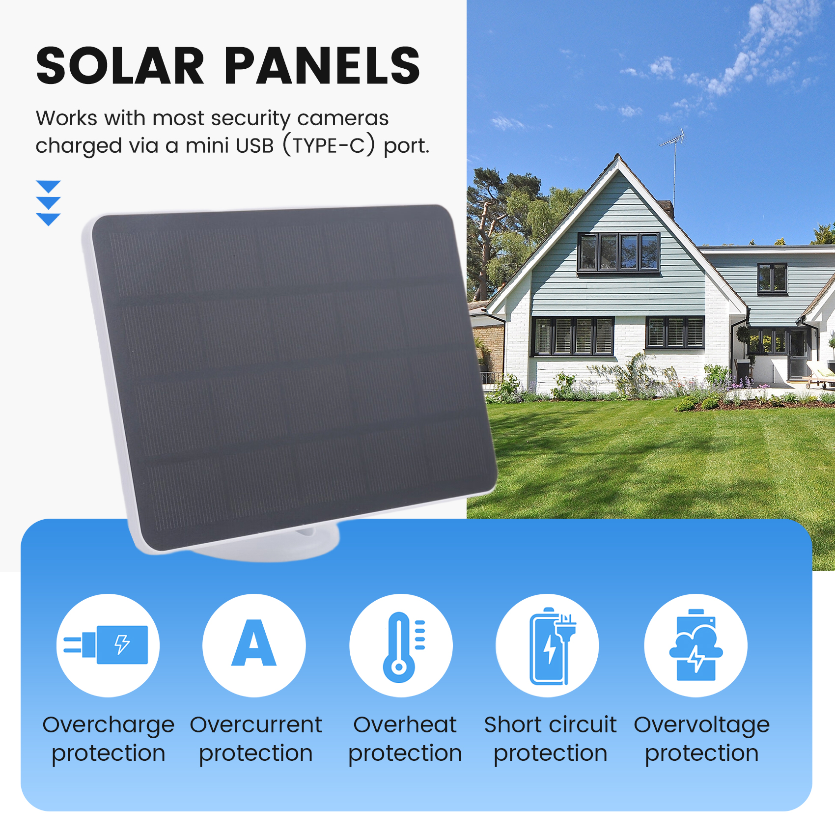 Waterproof Solar Panel Charger for Home Security Camera Solar Cells Powered2559