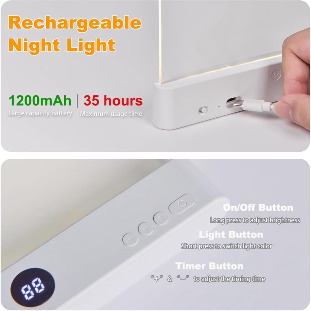 Book Light, Rechargeable Clear LED Flat Reading Light with 3 Colors & Timer3217