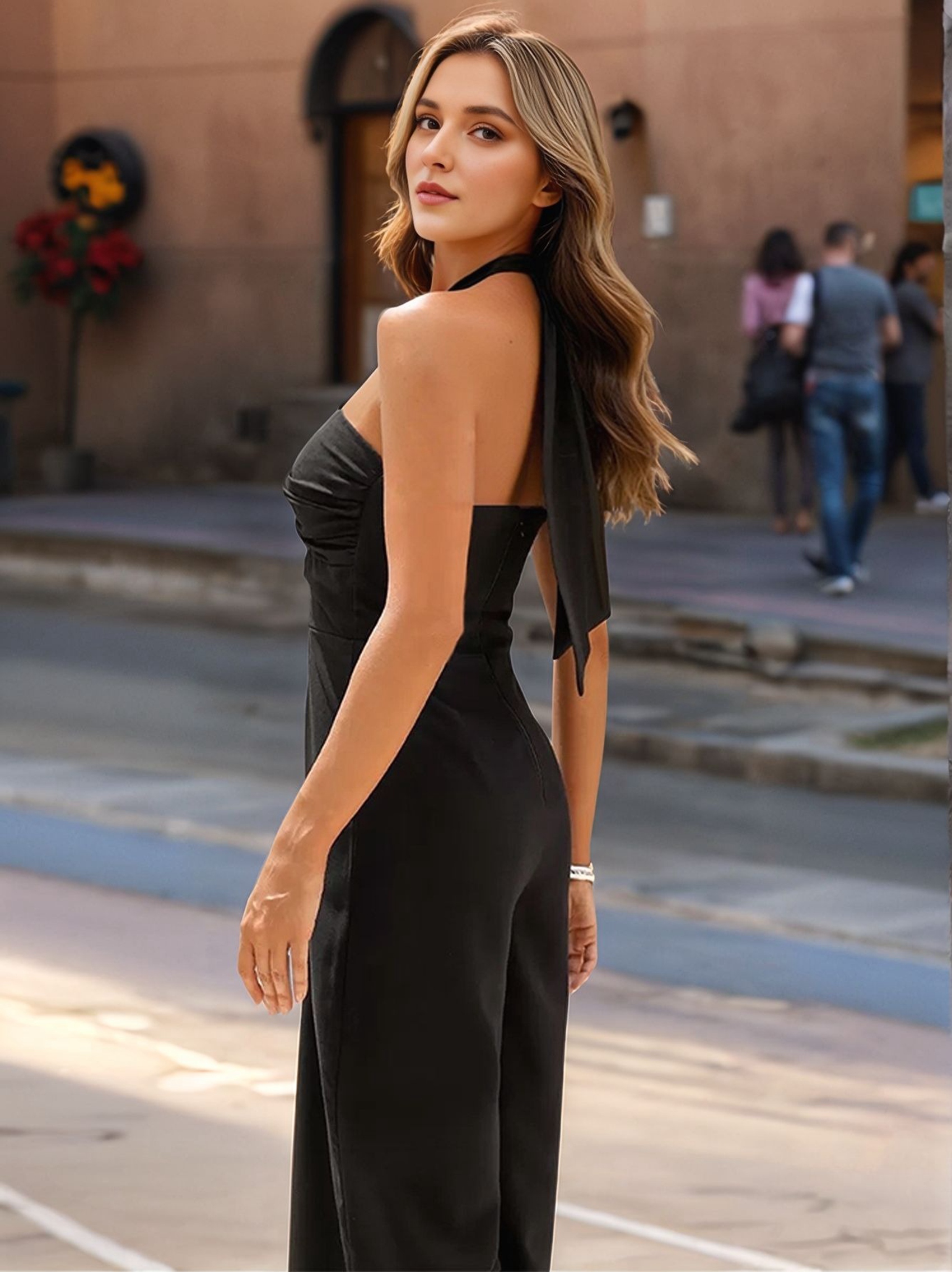 Maxi-Jumpsuit für Damen, Crossover, Neckholder, gerades Bein, Overall-Stram6089 - Bild 11 von 12