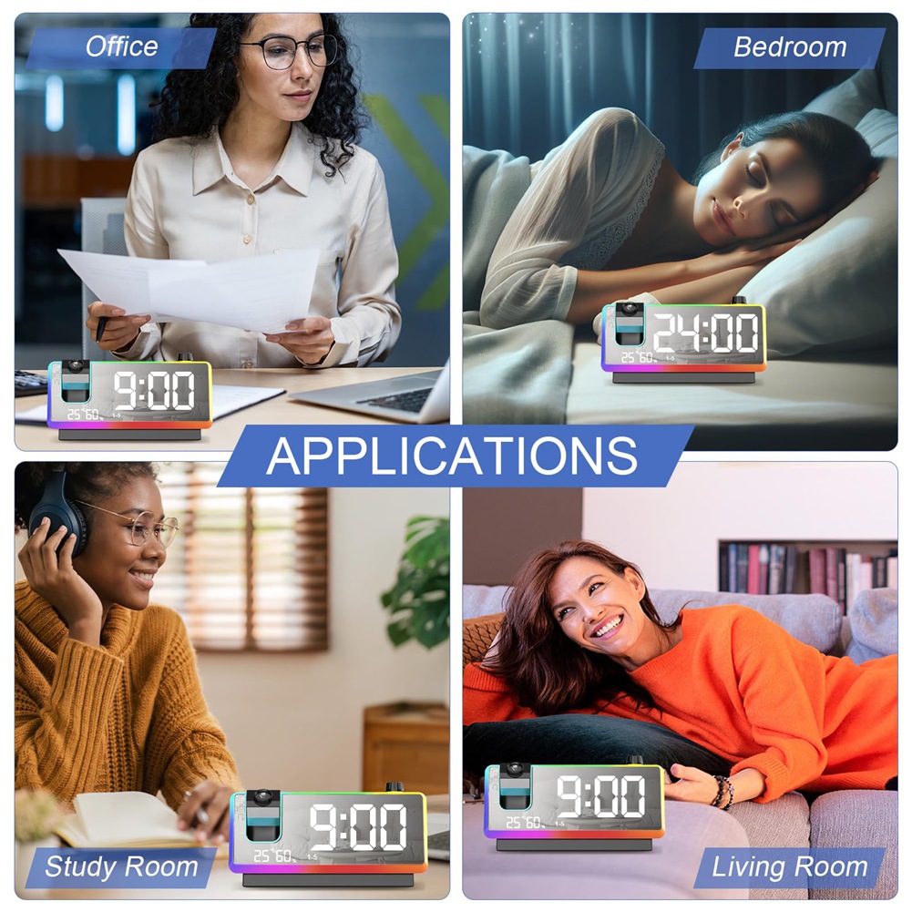 Sveglia a Proiezione per Camera da Letto con Luce Notturna RGB,7In Large LED2930 - Foto 7 di 15