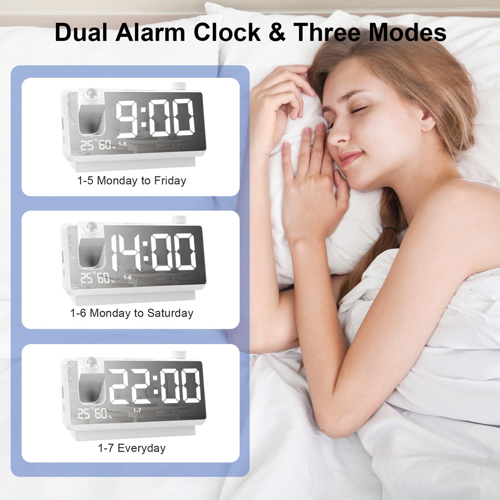 Sveglia a Proiezione per Camera da Letto con Luce Notturna RGB,7In Large LED2930 - Foto 14 di 15