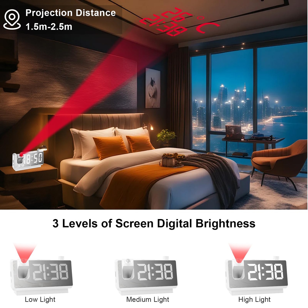 Sveglia a Proiezione per Camera da Letto con Luce Notturna RGB,7In Large LED2930 - Foto 11 di 15