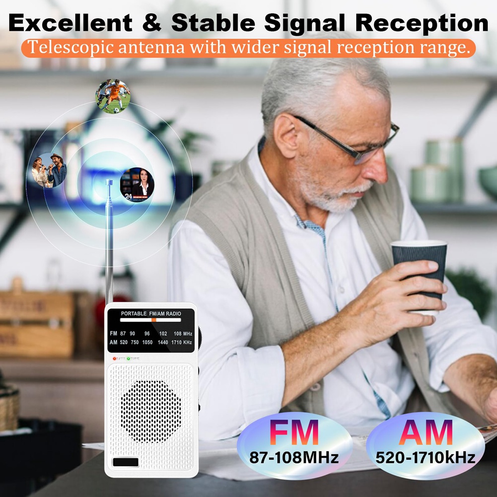 Radio AM FM Portátil, Radio de Bolsillo con Altavoz y Conector para Auriculares, Mini9389 - Imagen 14 de 17