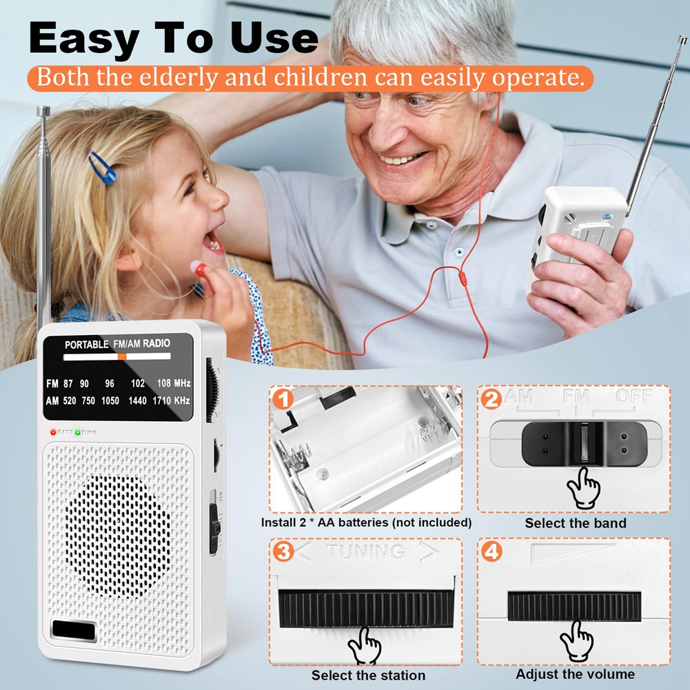 Radio AM FM Portátil, Radio de Bolsillo con Altavoz y Conector para Auriculares, Mini9389 - Imagen 13 de 17
