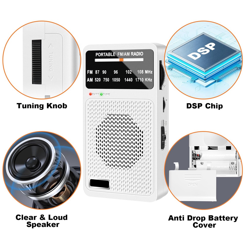 Radio AM FM Portátil, Radio de Bolsillo con Altavoz y Conector para Auriculares, Mini9389 - Imagen 16 de 17