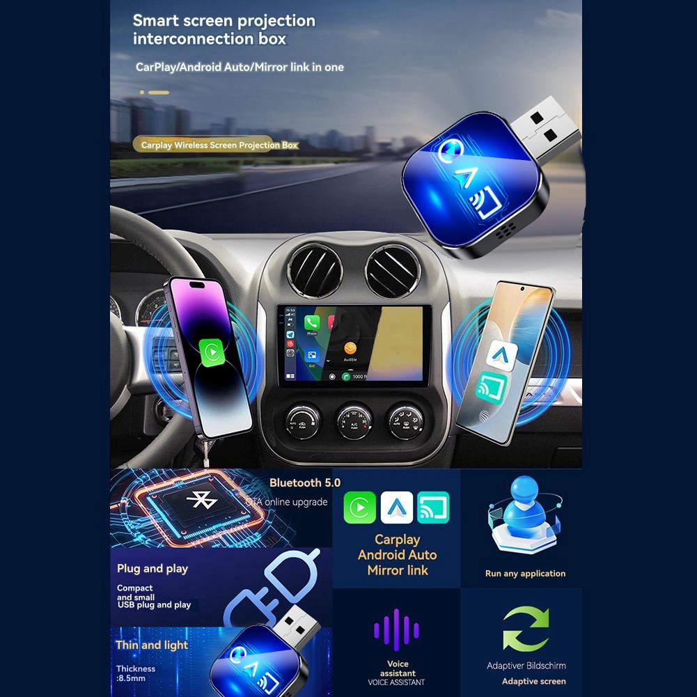 Adattatore Dongle USB Wireless Carplay Mirror Link Carplay Android Auto2941 - Foto 4 di 15